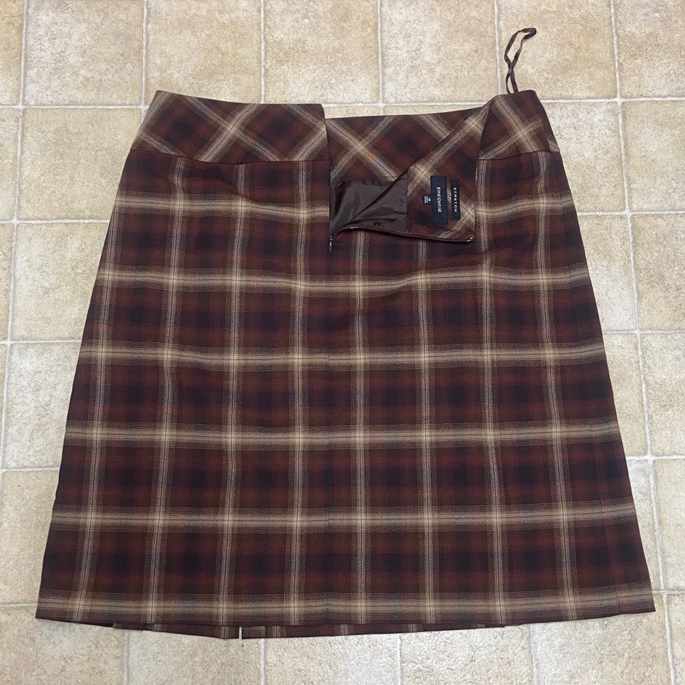 Stretch Jones Wear Brown Plaid A-Line Skirt with Bow Size 18 - Picture 4 of 8